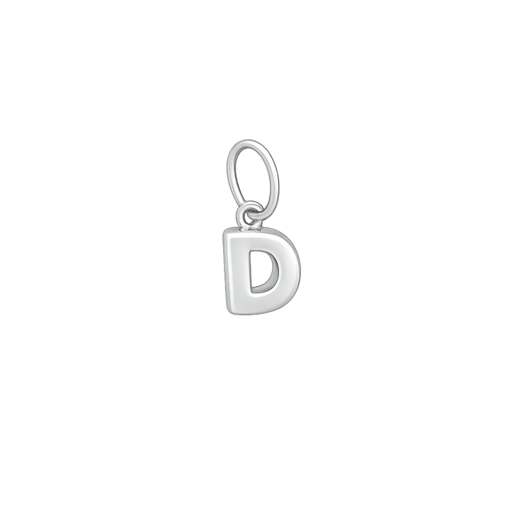 Silver letter 'D' pendant on a white background