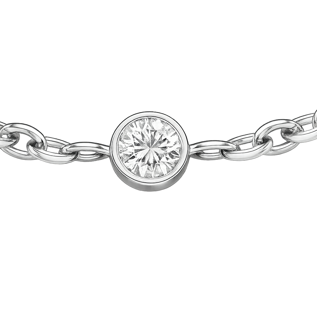 Silver chain bracelet with a diamond on a white background