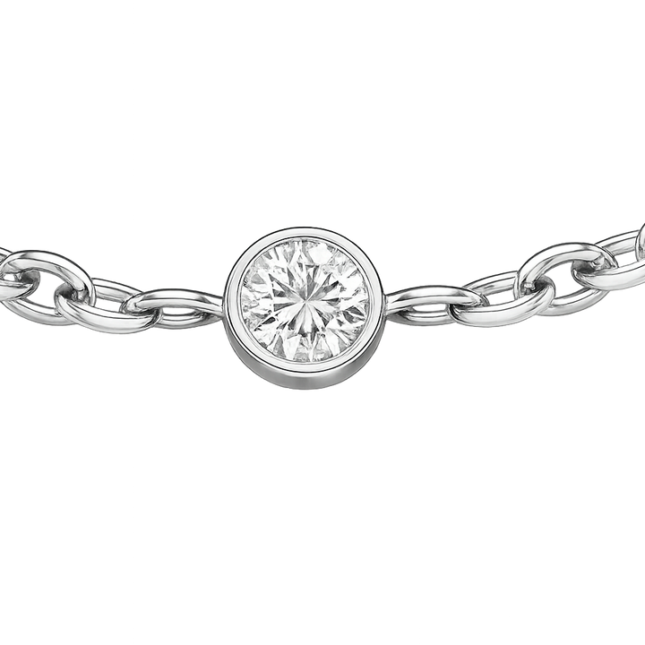 Silver chain bracelet with a diamond on a white background