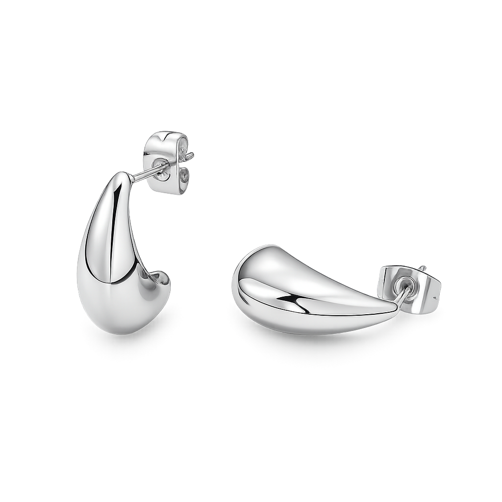 Pair of recycled silver earrings on a white background