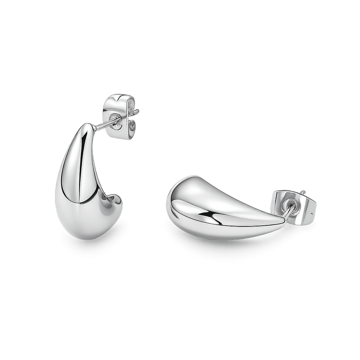 Pair of recycled silver earrings on a white background