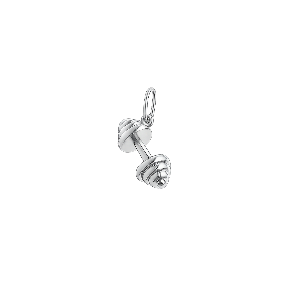 Silver dumbbell-shaped pendant on a white background