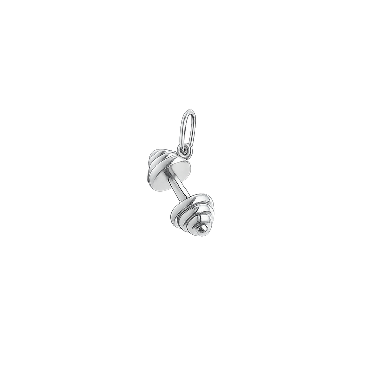 Silver dumbbell-shaped pendant on a white background
