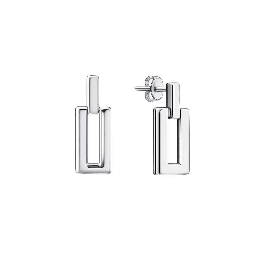 Pair of silver hoop earrings on a white background