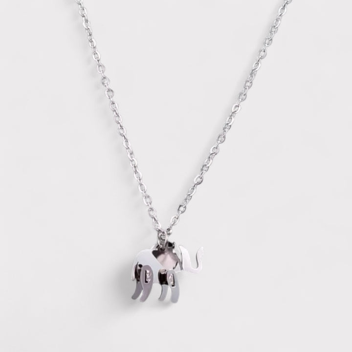 Silver necklace with a small pendant on a white background
