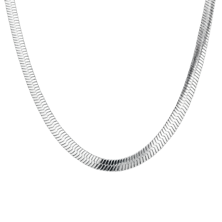 Silver chain necklace on a white background