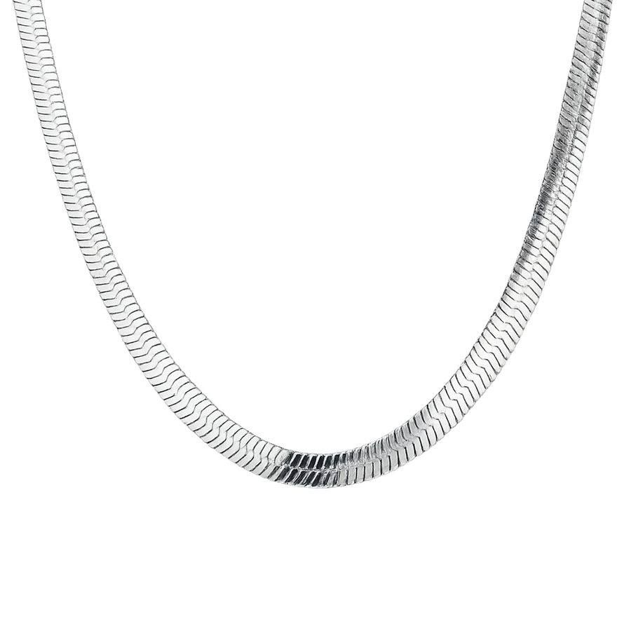 Silver chain necklace on a white background