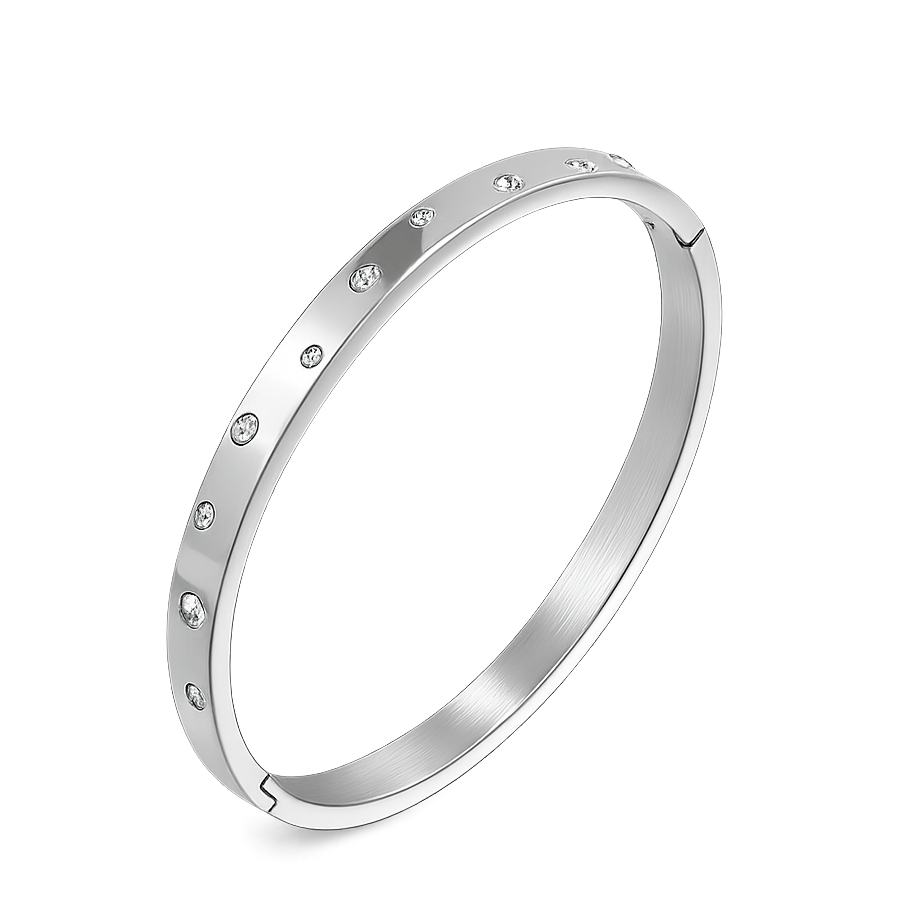 Silver ring with small diamonds on a white background