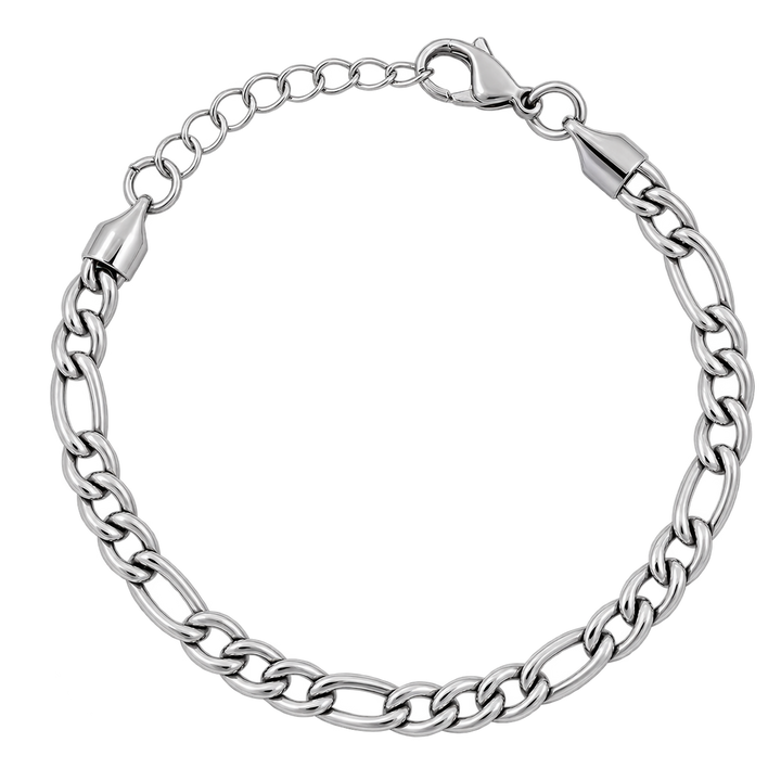 A silver-toned metal chain bracelet with a lobster clasp and adjustable extender links, shown on a plain white background.