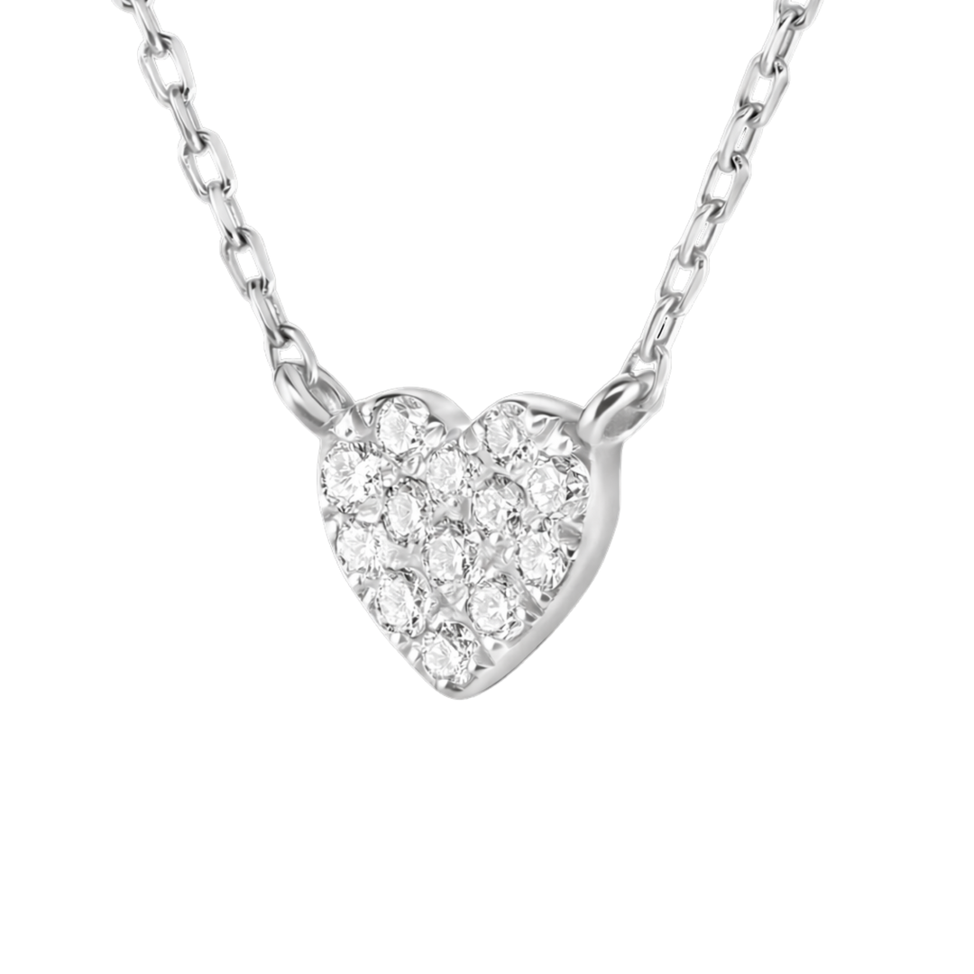 Heart-shaped diamond necklace on a white background