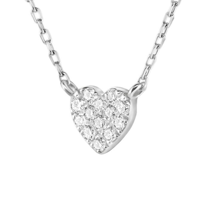 Heart-shaped diamond necklace on a white background