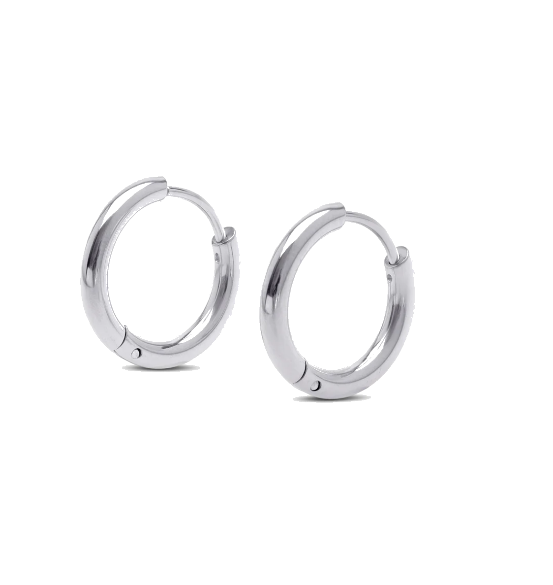 Pair of silver hoop earrings on a white background
