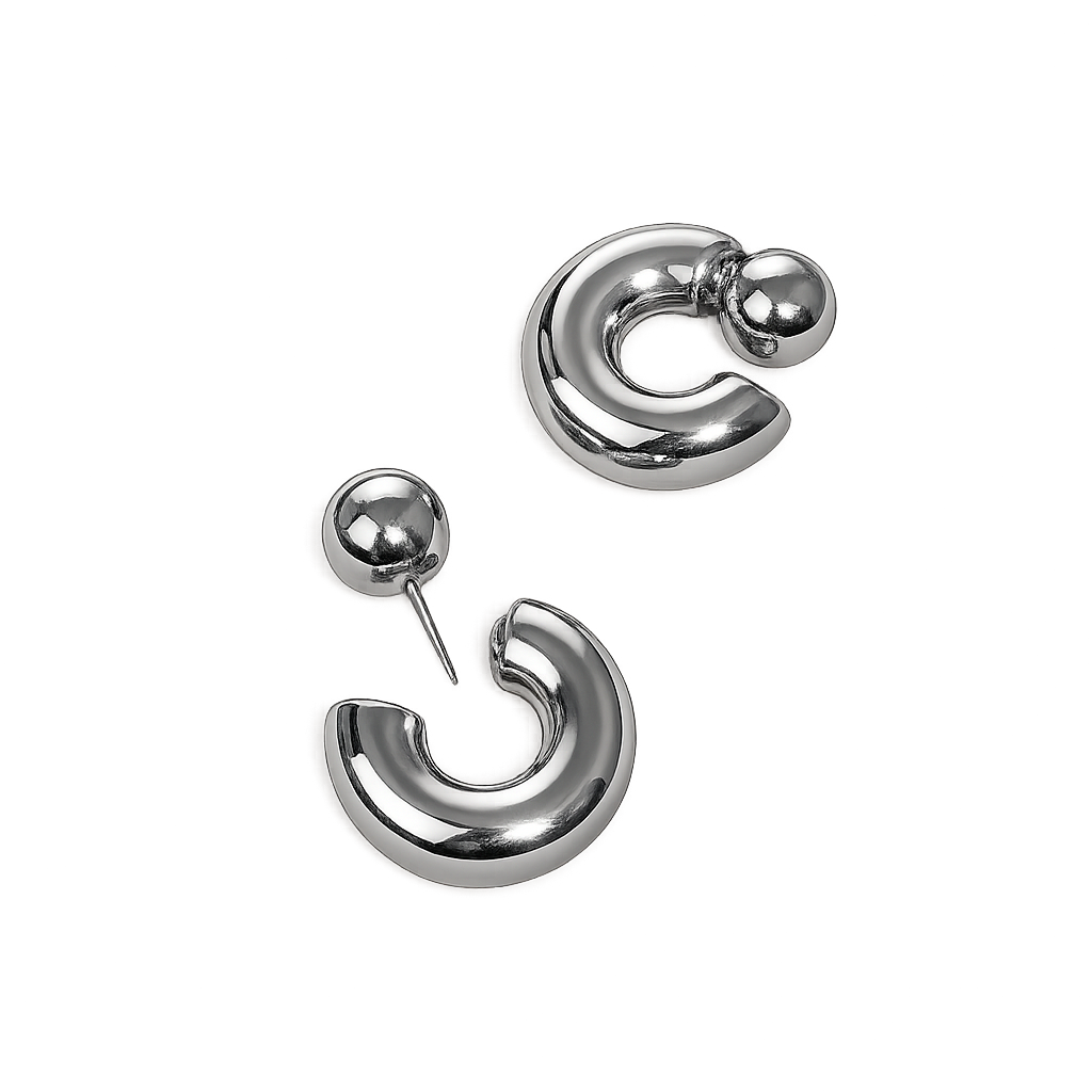 Pair of silver earrings on a white background