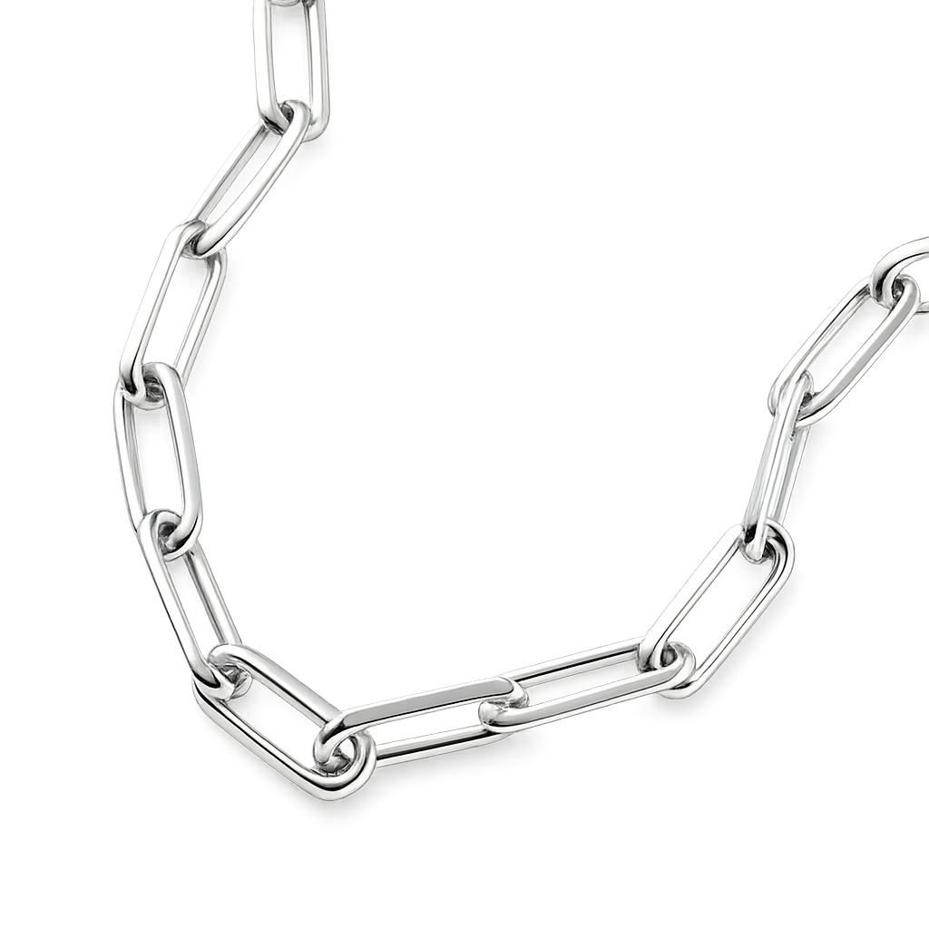 Silver chain necklace on a white background