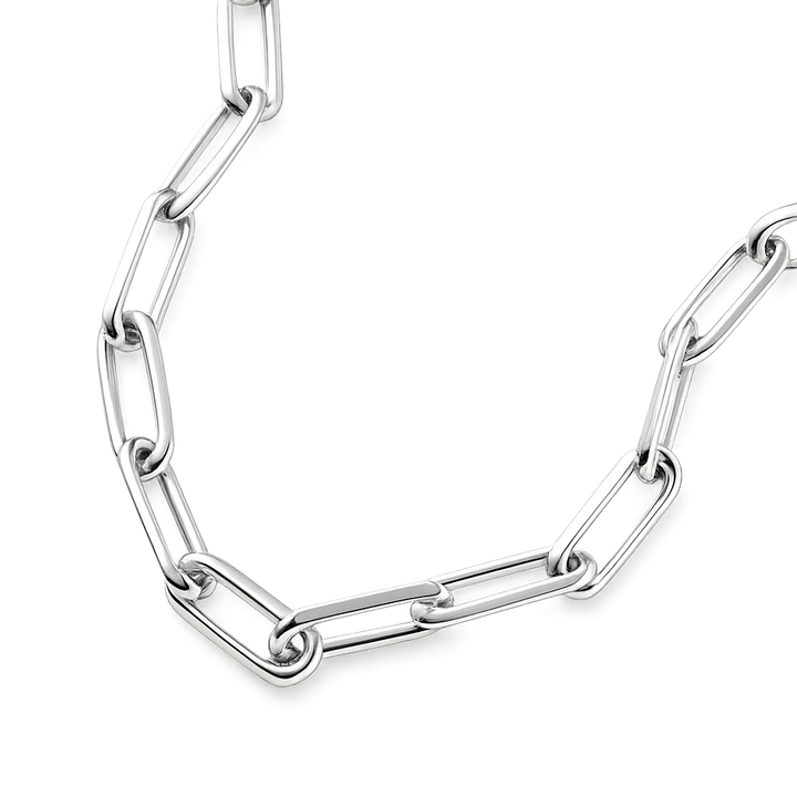 Silver chain necklace on a white background