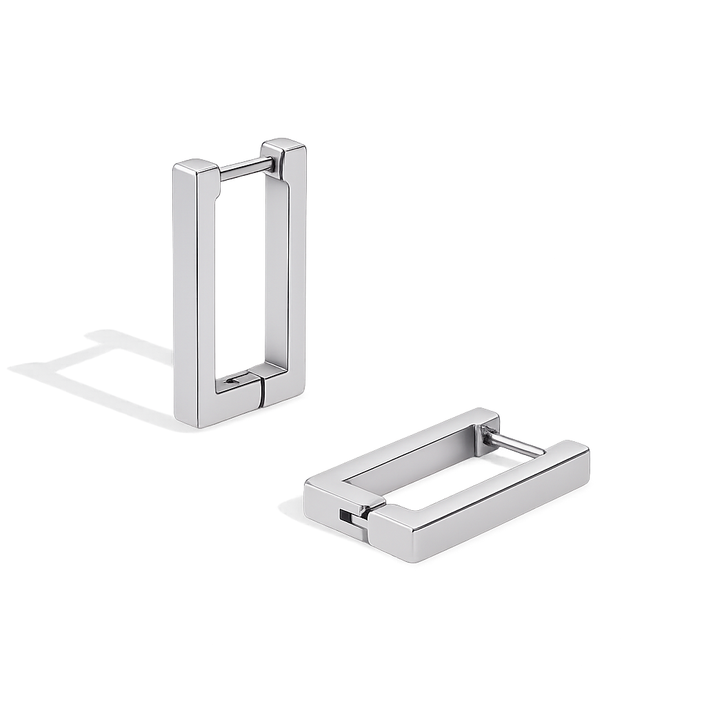 silver earrings rectangle shape