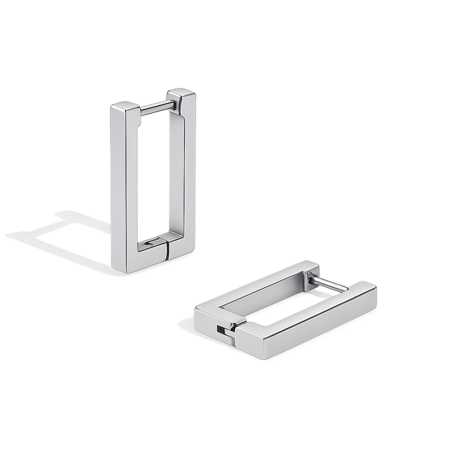 silver earrings rectangle shape
