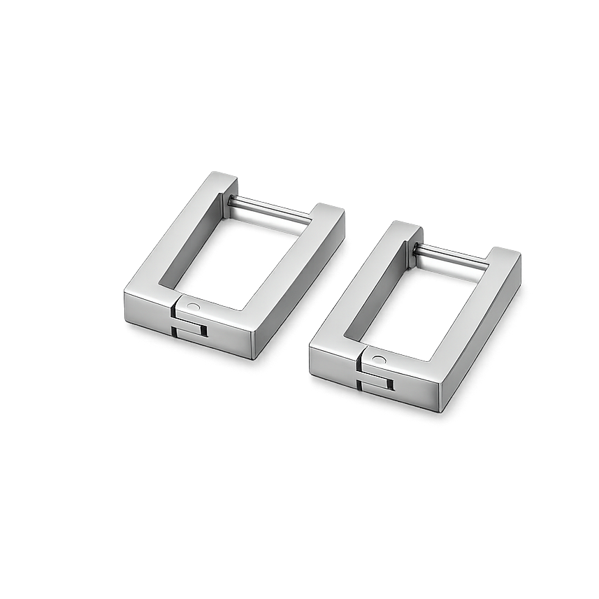 Pair of silver hoop earrings on a white background