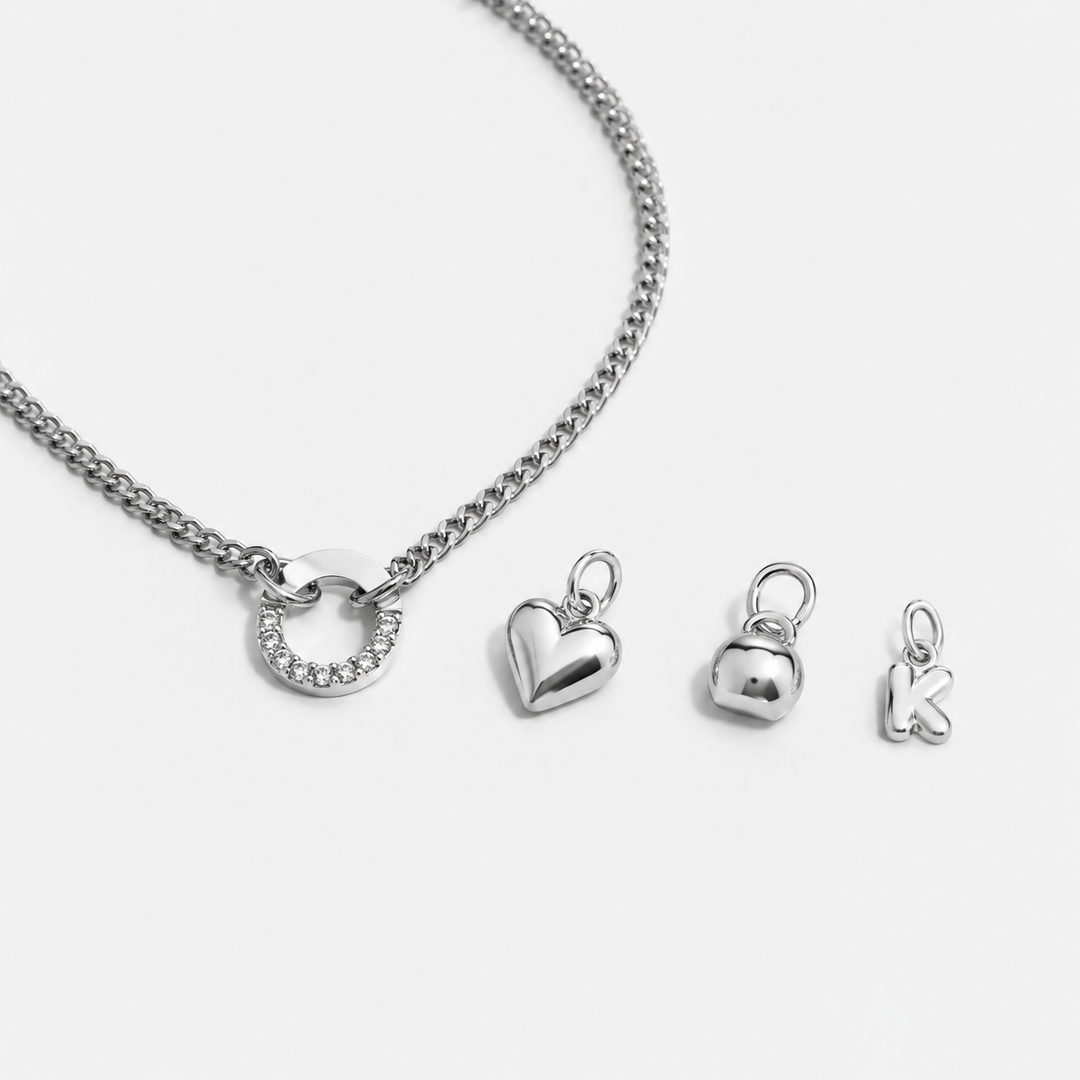 silver sparkle charm necklace