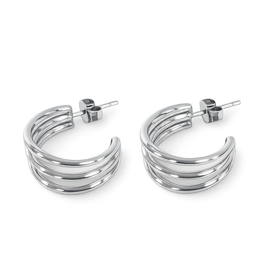 Pair of silver hoop earrings on a white background