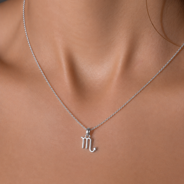 Silver necklace with a zodiac symbol pendant on a mannequin