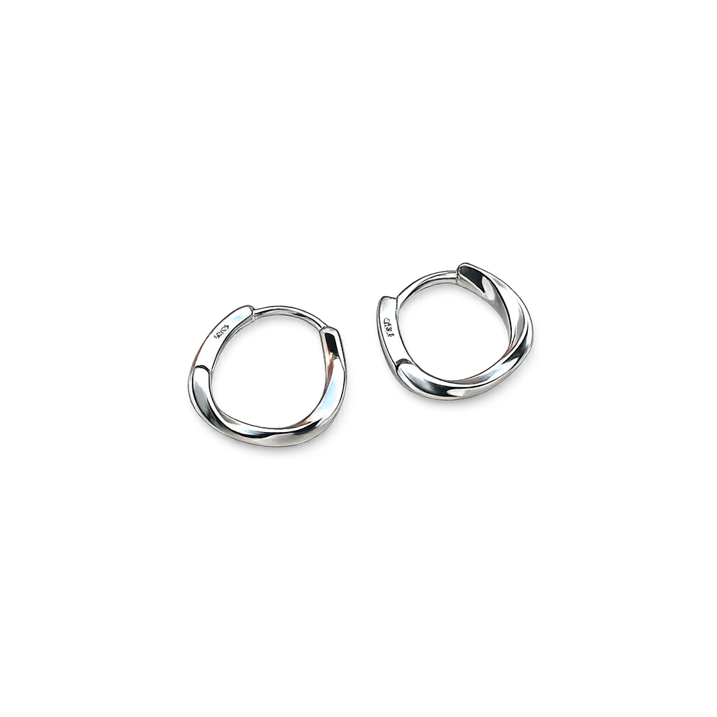 Pair of silver hoop earrings on a white background