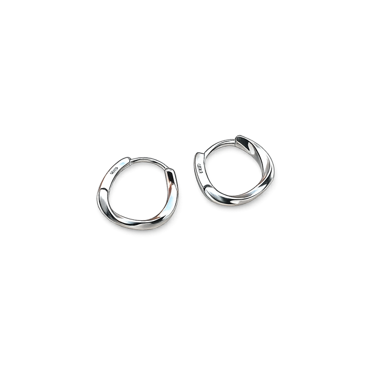 Pair of silver hoop earrings on a white background