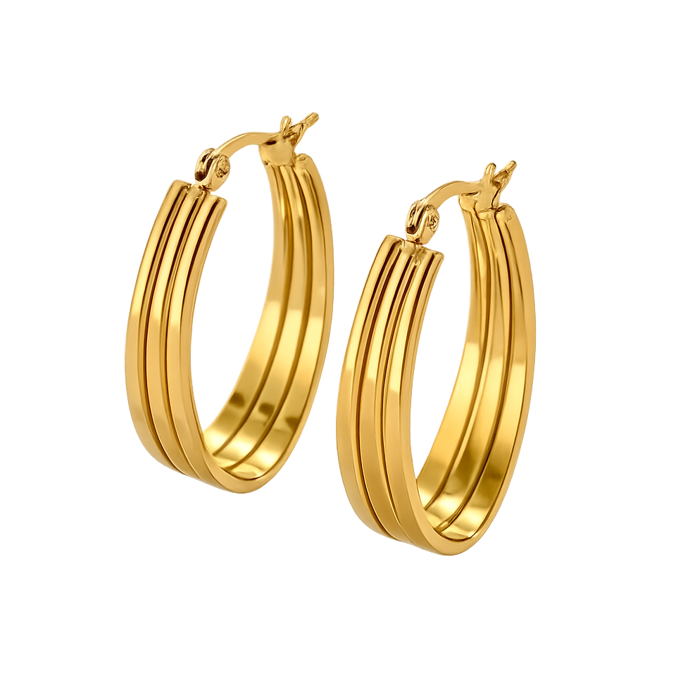 Gold hoop earrings on a white background