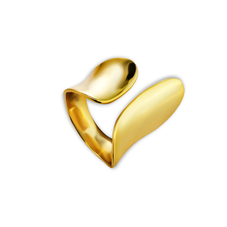 Gold ring with a unique design on a white background