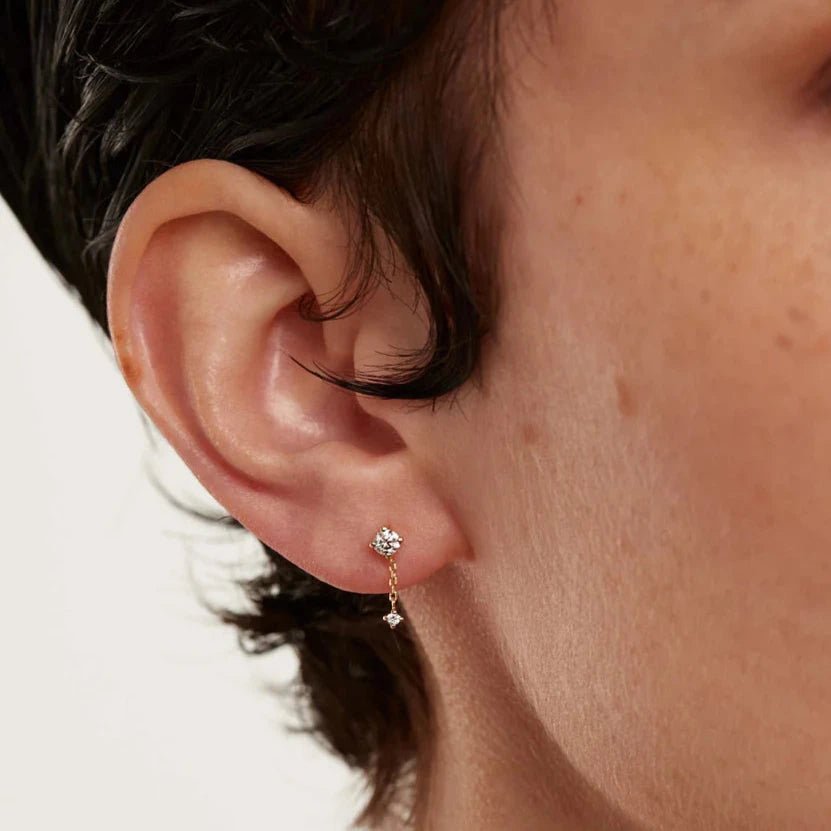 Two piece stud earrings, one dangle and one stud with sparkle. Made from recycled gold or silver. Perfect gift for her.