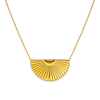 Gold necklace with a half-circle pendant on a white background