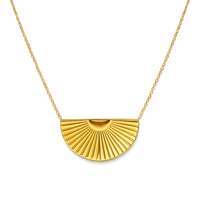 Gold necklace with a half-circle pendant on a white background