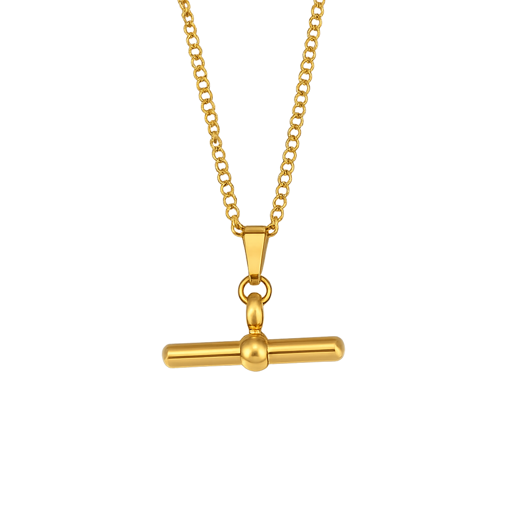 Gold necklace with a unique pendant on a transparent background
