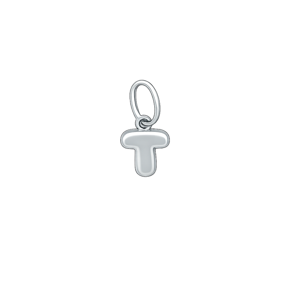 Silver letter 'T' pendant on a white background