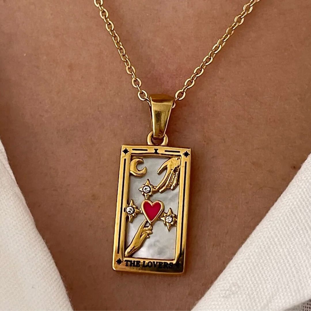 Lovers Tarot Necklace with gold chain. The perfect thoughtful gift. 