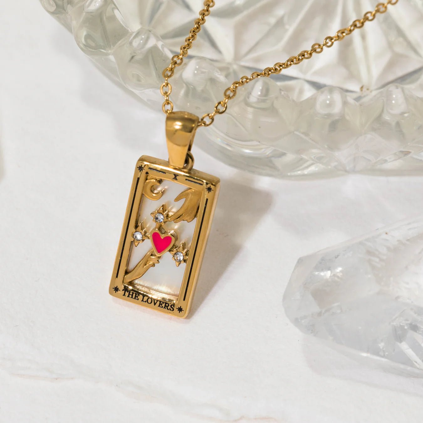 Lovers Tarot Necklace with gold chain. The perfect thoughtful gift. 