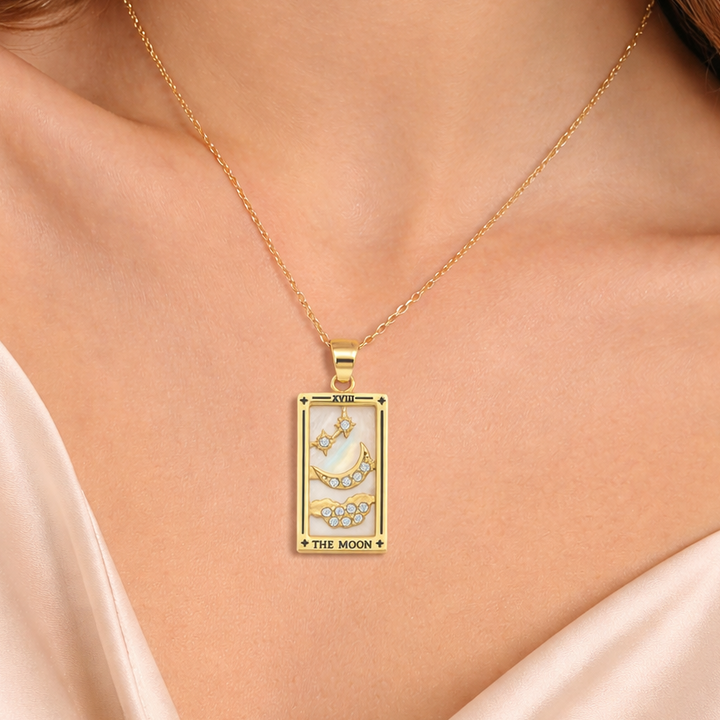 the moon tarot necklace close up