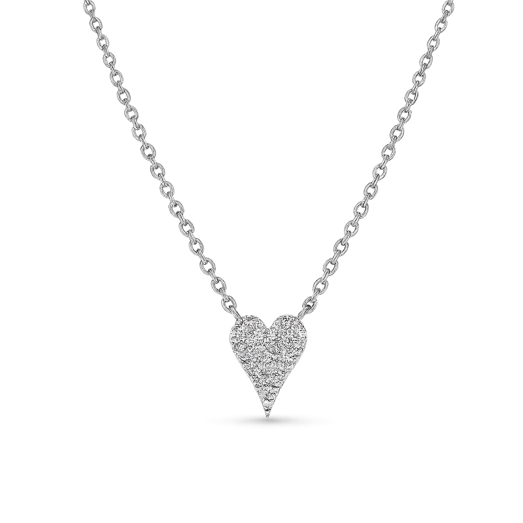 Heart-shaped diamond necklace on a white background