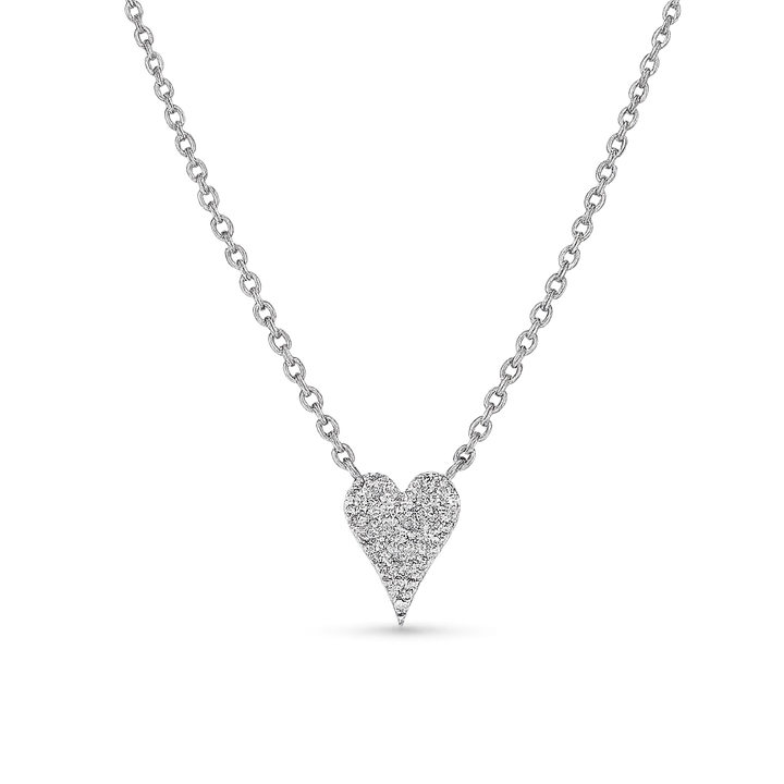 Heart-shaped diamond necklace on a white background