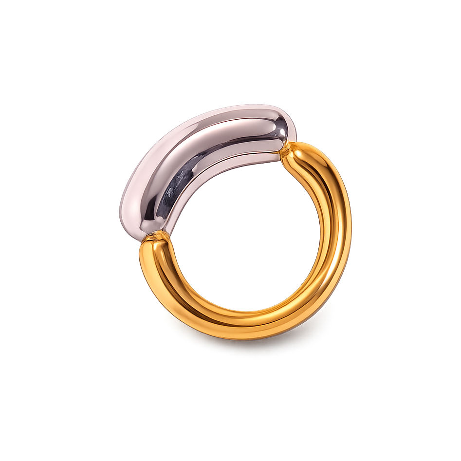 Two-toned ring with silver and gold colors on a white background