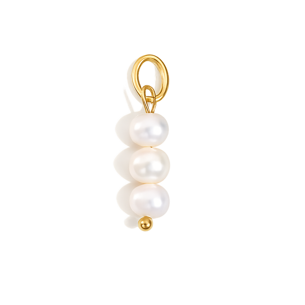 Pearl charm with gold clasp on a white background