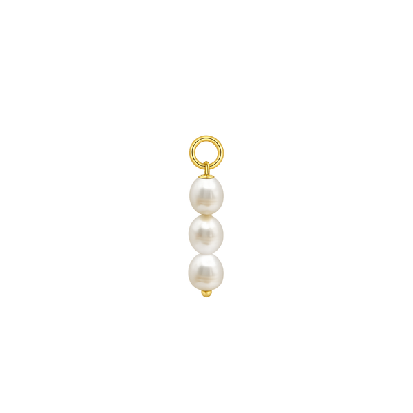 Pearl pendant with gold ring on a white background