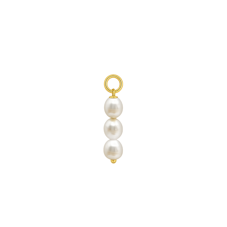 Pearl pendant with gold ring on a white background