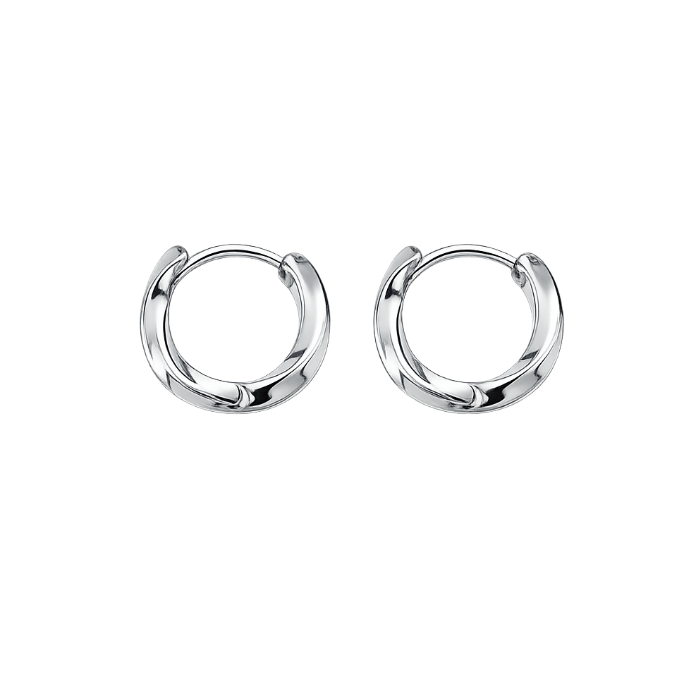 Pair of silver hoop earrings on a white background