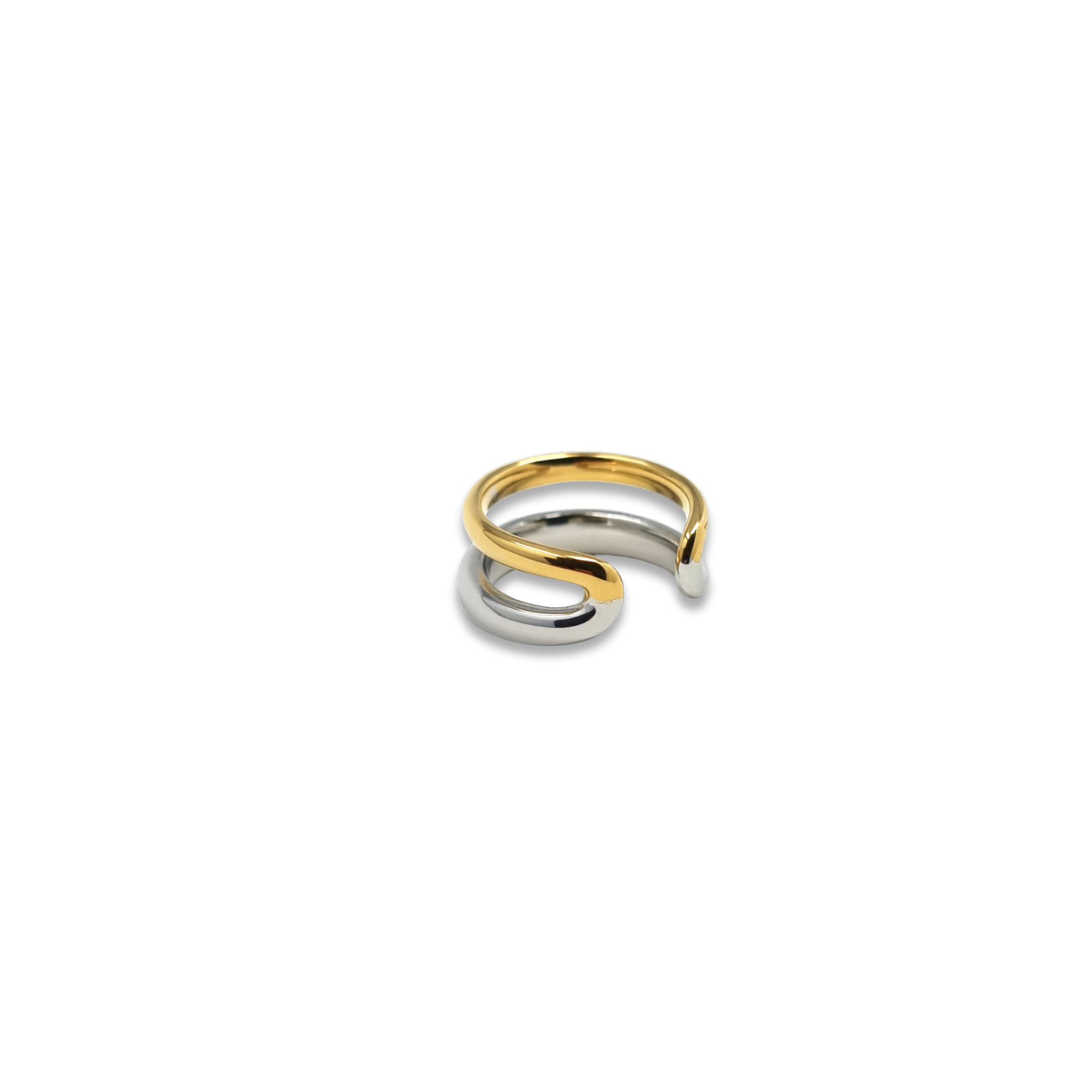 Two-toned ring with gold and silver colors on a white background
