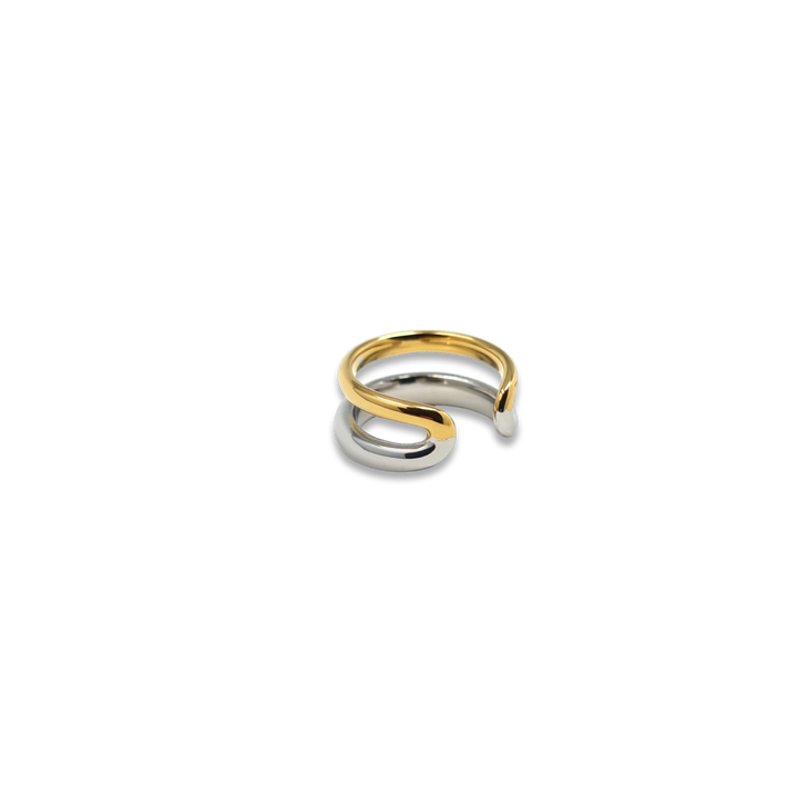 Two-toned ring with gold and silver colors on a white background