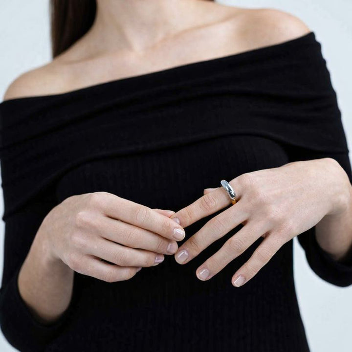 two tone ring in silver and gold on molde