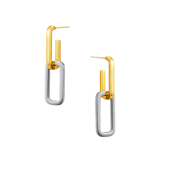 Gold and silver hoop earrings on a white background