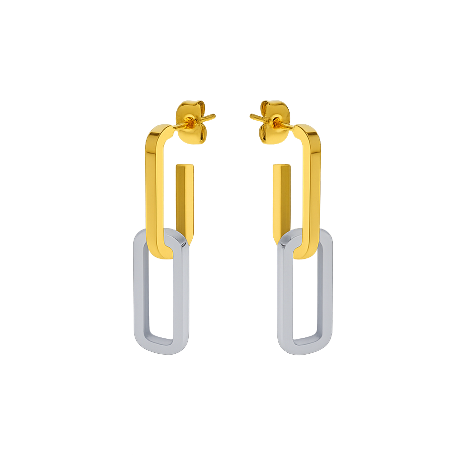 Gold and silver hoop earrings on a white background