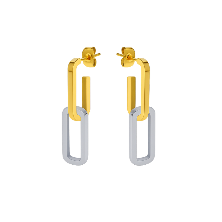 Gold and silver hoop earrings on a white background